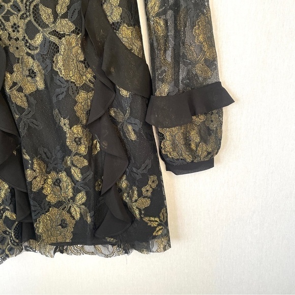 For Love & Lemons Floral Lace Ruffle Black & Gold Dress - Picture 6 of 11